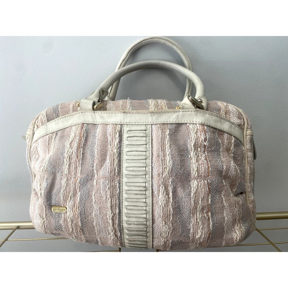 Vintage Phillippe Cream Pastel 80's Textured Handbag W/ Leather